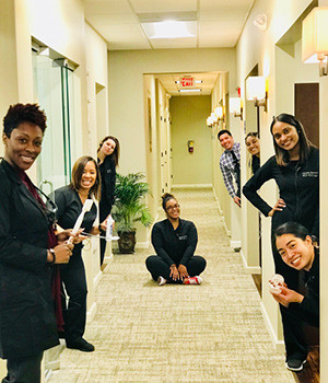 team in hallway shot